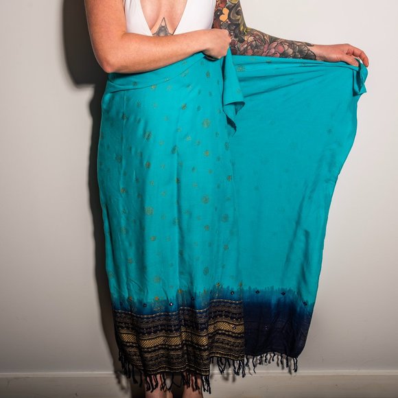 Indian Blue Wrap Coverup with Gold Details - Picture 11 of 12